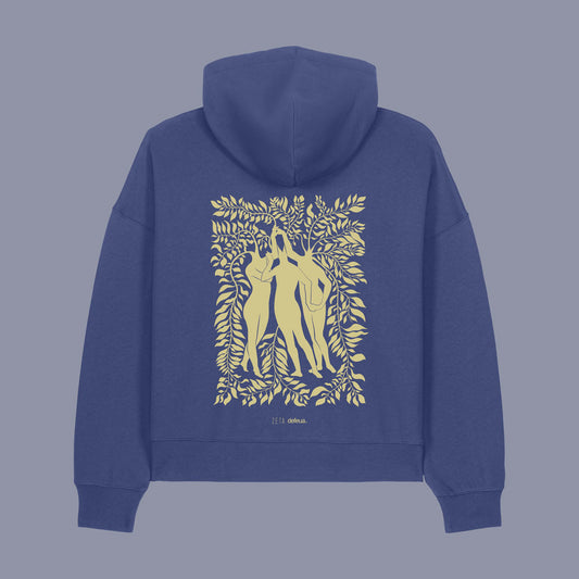 Defeua® FEMMES retro felpa donna colore crepuscolo con cappuccio, generazione Zeta sulla solidarietà femminile - 100% cotone biologico 