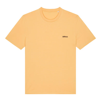 Defeua® FUORI, t-shirt ispirata a Keith Haring, in 100% cotone biologico GOTS colore nespola, logo frontale