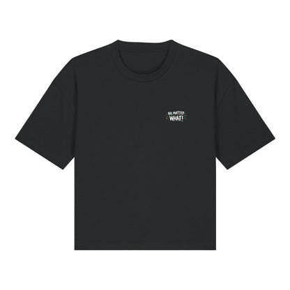 Defeua® T-shirt donna crop JUMP AROUND – Streetwear sostenibile sulla leggerezza-grafica frontale