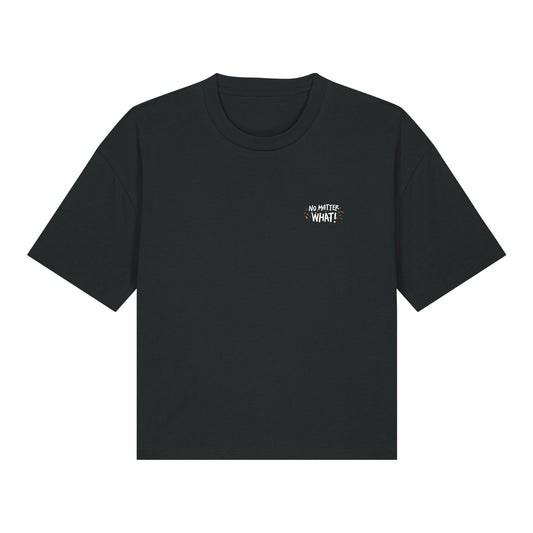 Defeua® T-shirt donna crop JUMP AROUND – Streetwear sostenibile sulla leggerezza-grafica frontale