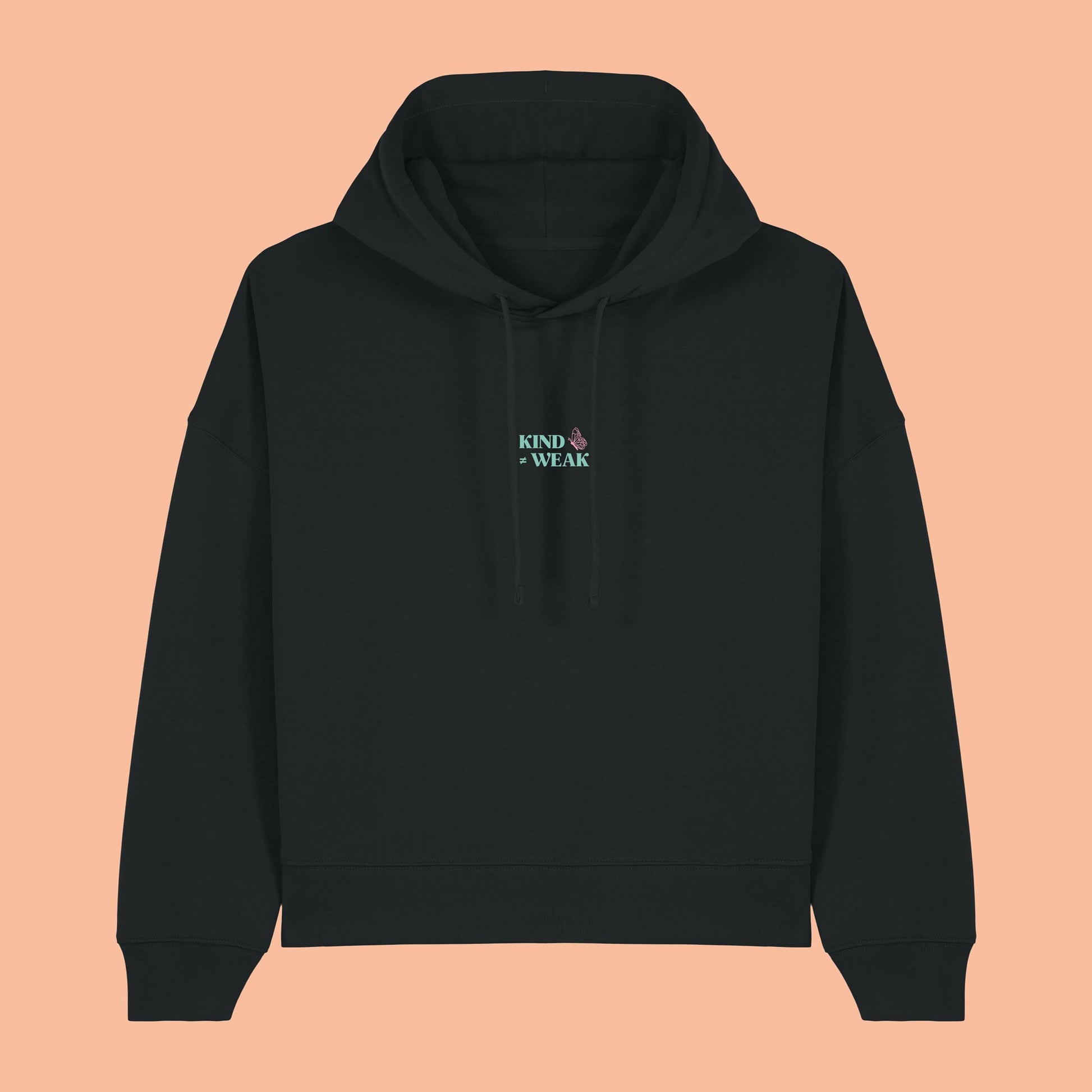 Defeua® KINDNESS Hoodie donna Generazione zeta sulla gentilezza - colore nero - grafica fronte