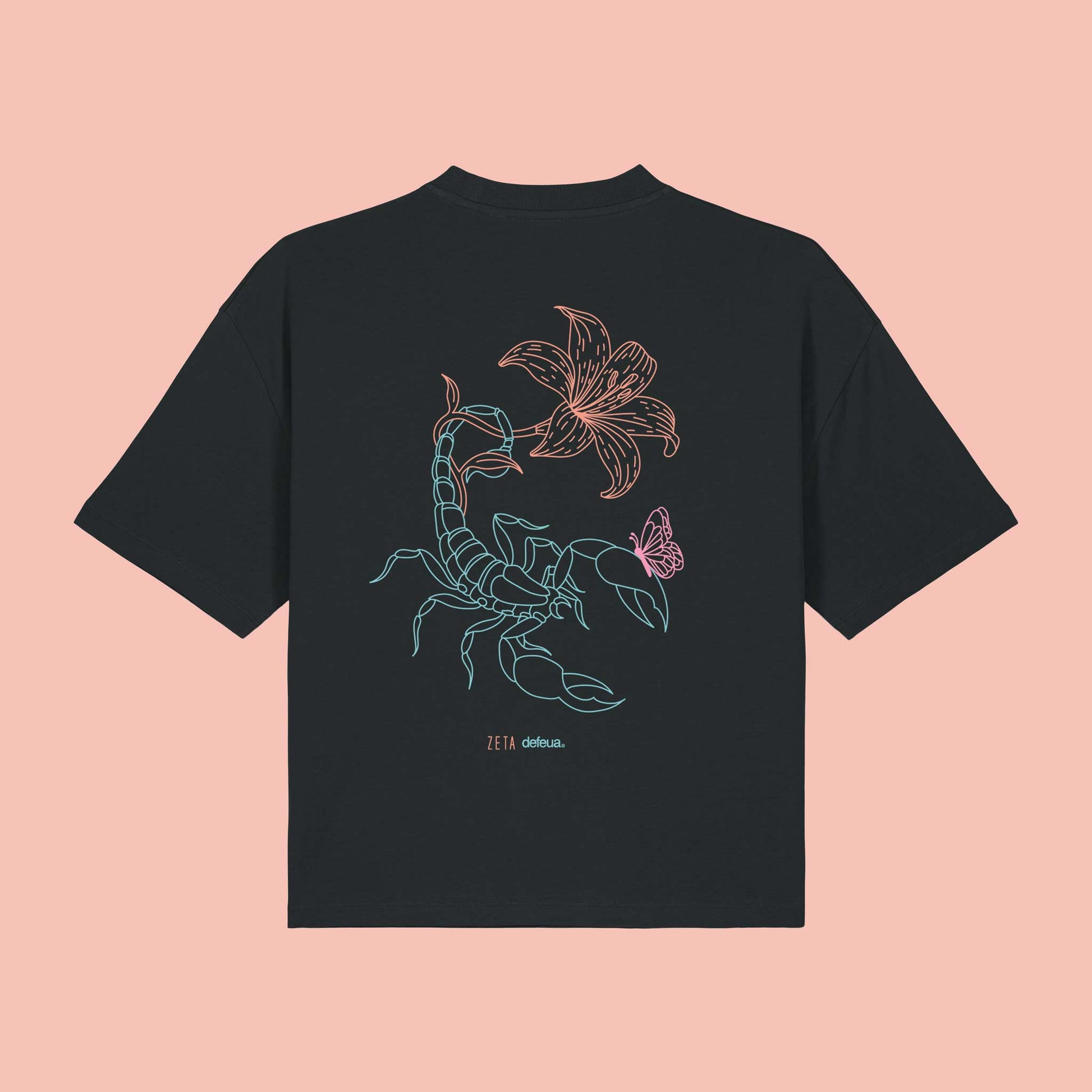 Defeua® KINDNESS t-shirt donna gen Z sulla gentilezza - maniche ribassate e taglio boxy -  nera