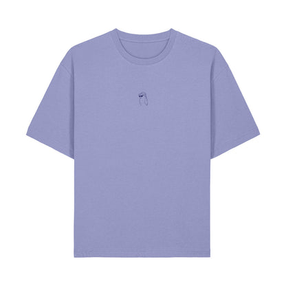 Defeua® LESS STRESS tshirt loose fit violetto, grafica frontale con illustrazione kakapo