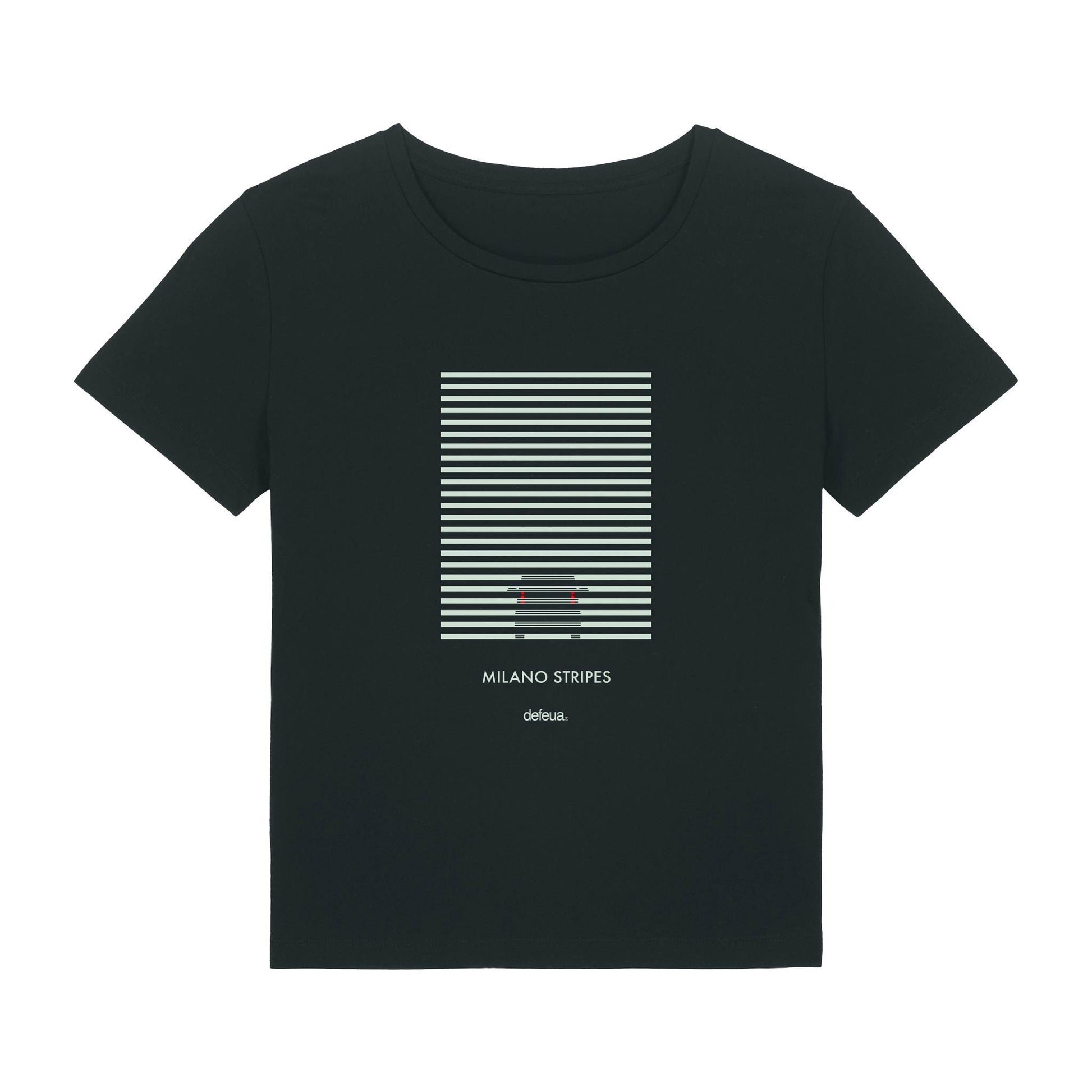 Defeua® MILANO STRIPES t-shirt donna, 100% cotone biologico, colore nero