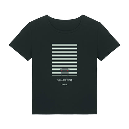 Defeua® MILANO STRIPES t-shirt donna, 100% cotone biologico, colore nero