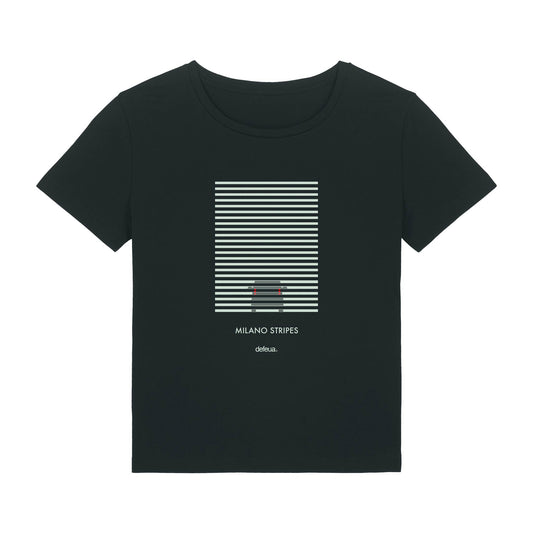 Defeua® MILANO STRIPES t-shirt donna, 100% cotone biologico, colore nero