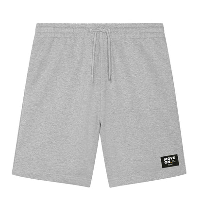 Pantaloncino sostenibile in cotone biologico french terry, colore grigio melange, etichetta MOVE ON