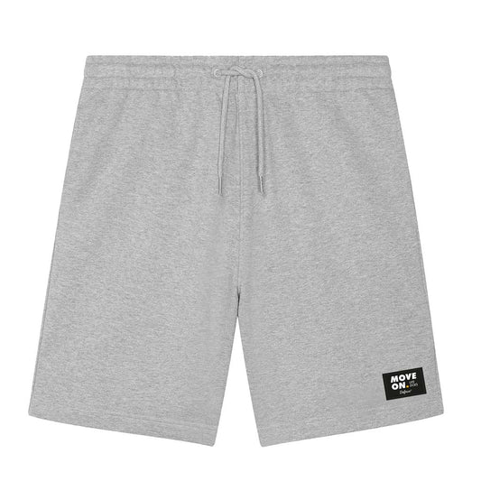 Pantaloncino sostenibile in cotone biologico french terry, colore grigio melange, etichetta MOVE ON