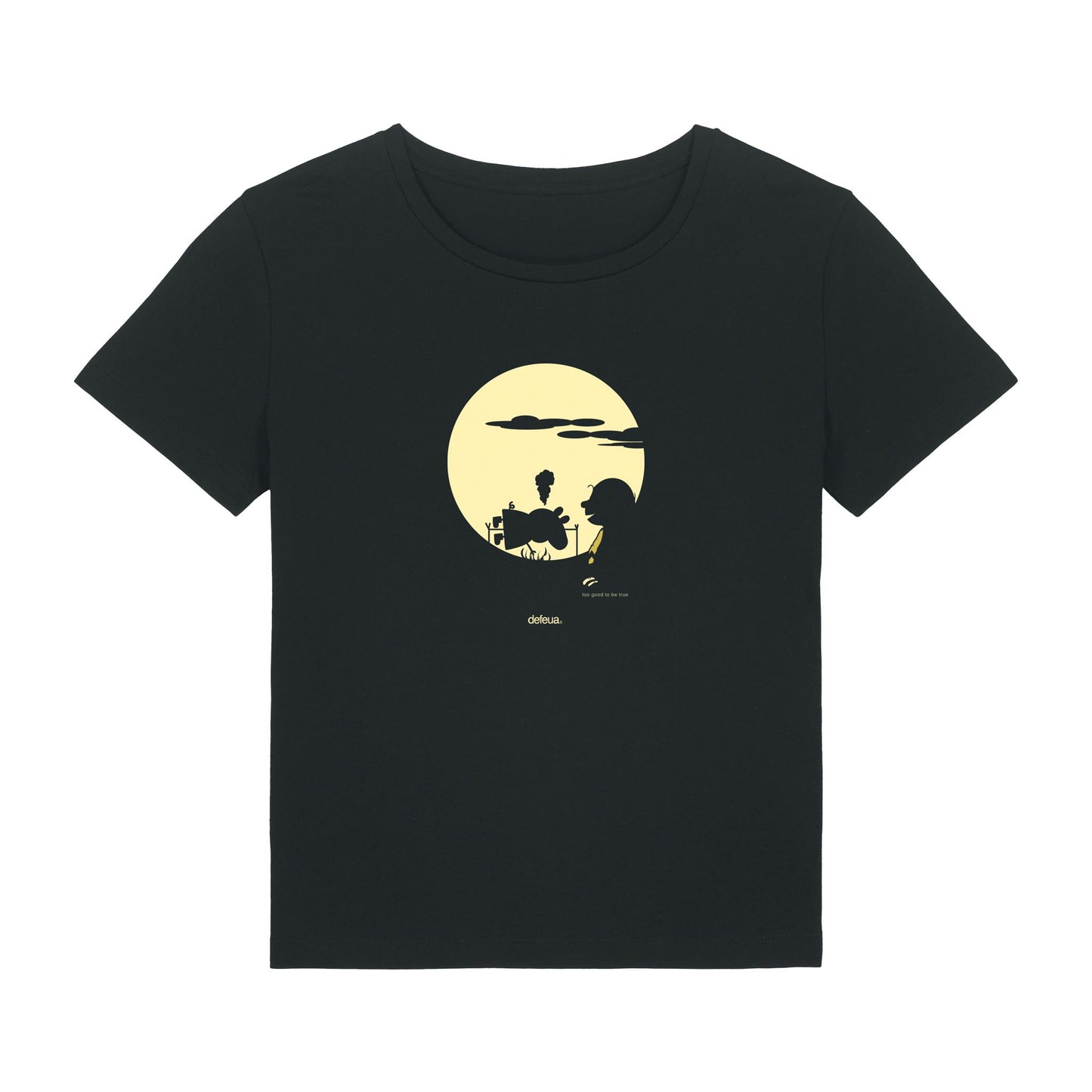 Defeua® TOO GOOD tshirt nera donna-100% cotone biologico - Peppa Pig Vs Charlie Brown
