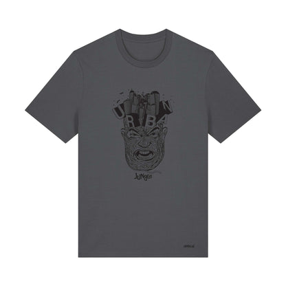 Defeua URBAN JUNGLE, t-shirt sostenibile in colore antracite con grafica illustrata sulla giungla urbana e la pazzia delle città