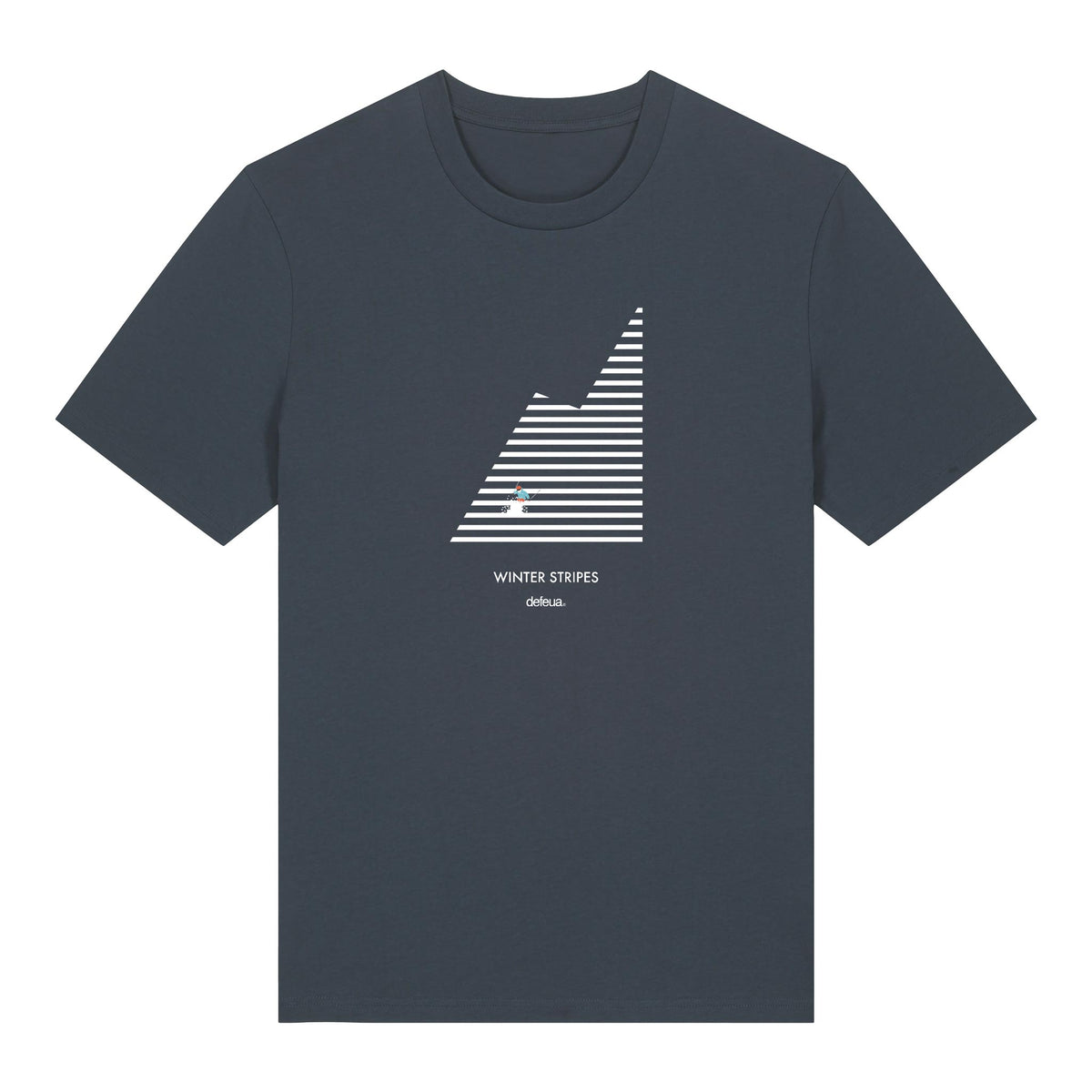 Defeua® WINTER STRIPES, t-shirt in cotone biologico con grafica a strisce sulla montagna e l'amore per lo sci
