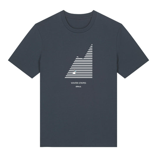 Defeua® WINTER STRIPES, t-shirt in cotone biologico con grafica a strisce sulla montagna e l'amore per lo sci