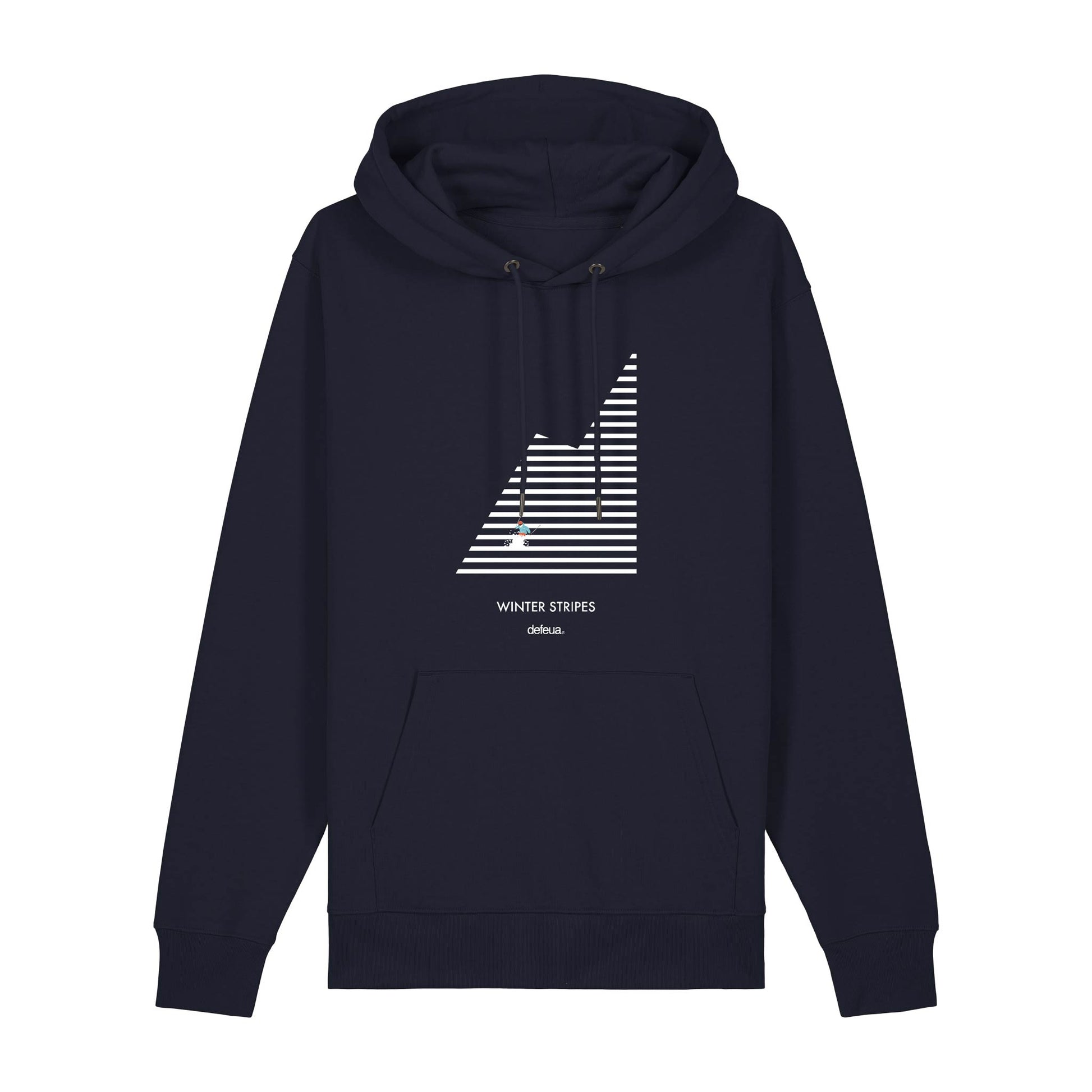 Defeua® WINTER STRIPES, la felpa invernale in 100% cotone biologico che ti porta direttamente sulla neve.