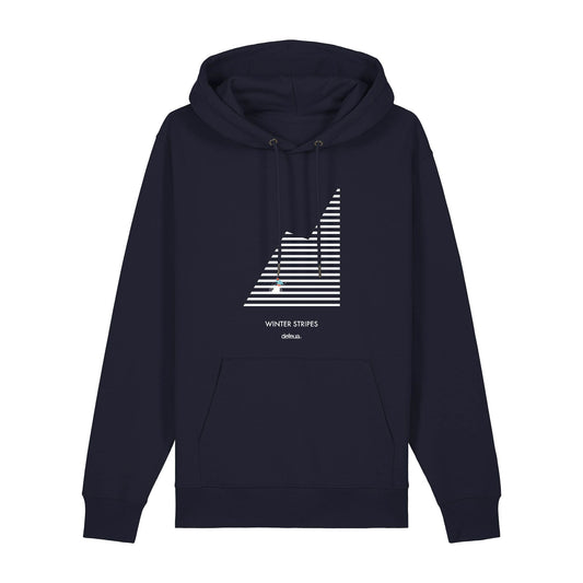 Defeua® WINTER STRIPES, la felpa invernale in 100% cotone biologico che ti porta direttamente sulla neve.
