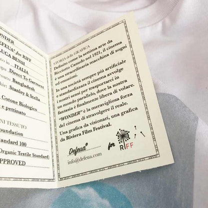 Defeua® WONDER t-shirt bianca ufficiale Riviera Film Festival sul valore del cinema