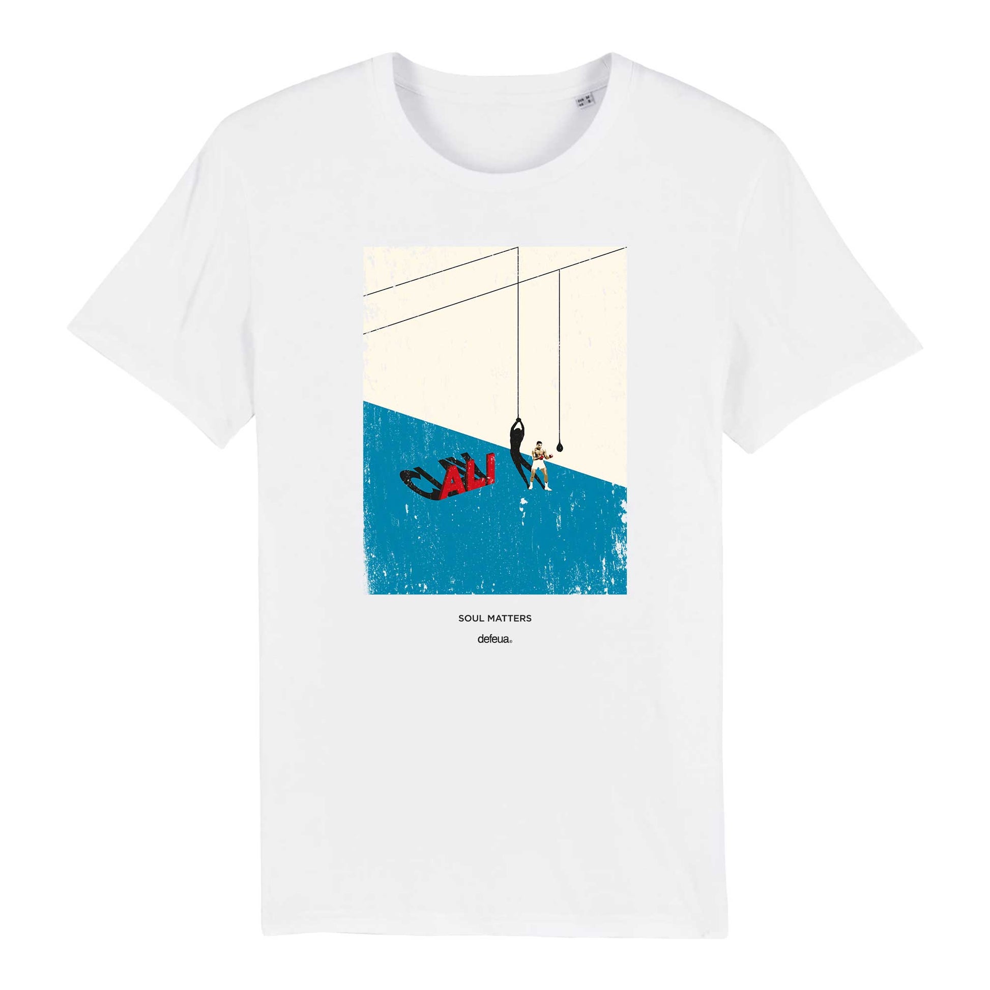 Defeua® SOUL MATTERS, tshirt bianca in cotone biologico, maglietta boxe su Muhammad Ali