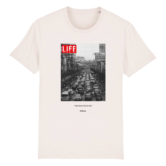 STUCK T-shirt sul valore del tempo in 100% cotone biologico, colore vintage white