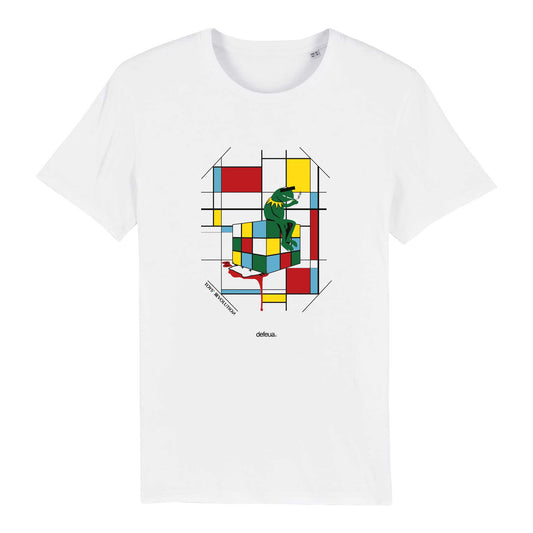 Defeua® TOYS' REVOUTION,  tshirt bianca unisex in cotone biologico con Kermit Vs Hello Kitty